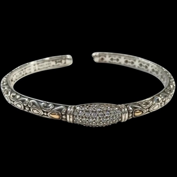 Angela by John Hardy sterling 14k gold cz hinged cuff bracelet - Picture 1 of 12